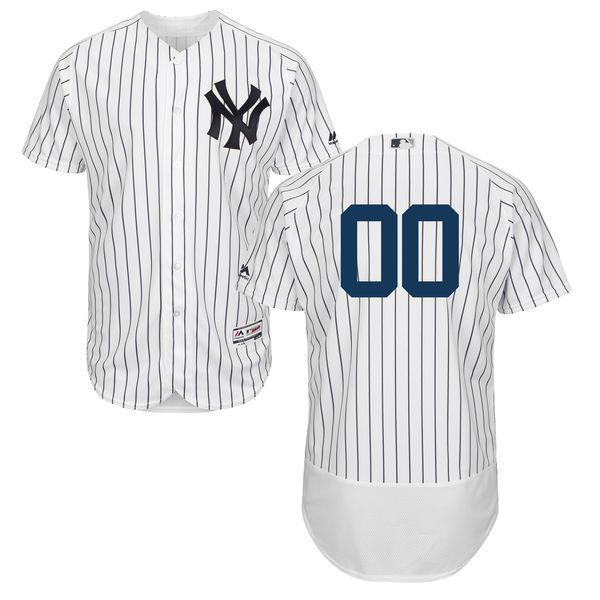 Men New York Yankees Majestic Home White Navy Flex Base Authentic Collection Custom MLB Jersey